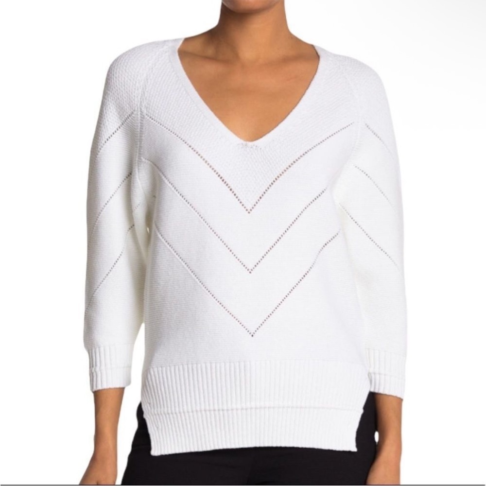 Brochu Walker Decker Vee Sweater in Salt‎ White Small Pullover CMP3119
